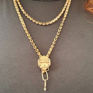 Antique Victorian 14k Chain 37g w/ 10k Slide 43.5" Lorgnette Long Guard Muff
